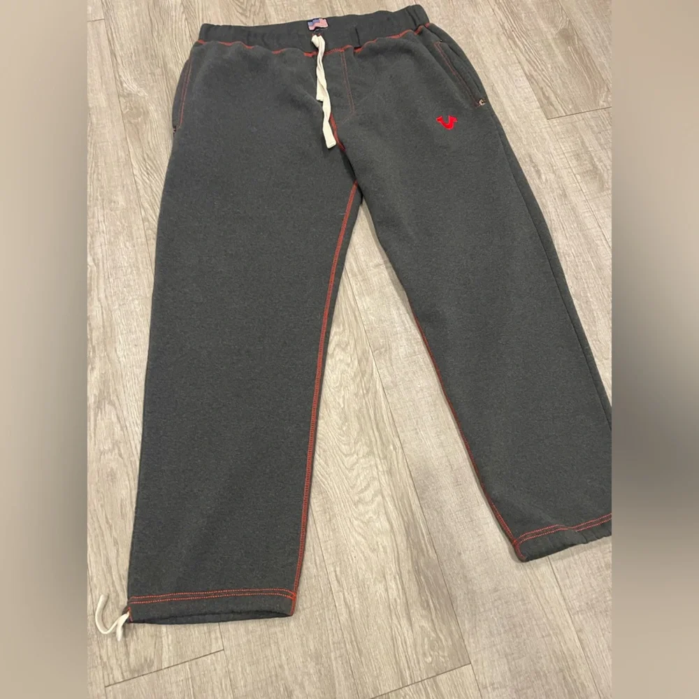Vintage True Religion gray Contrast Red Stitching embroidered logo Joggers